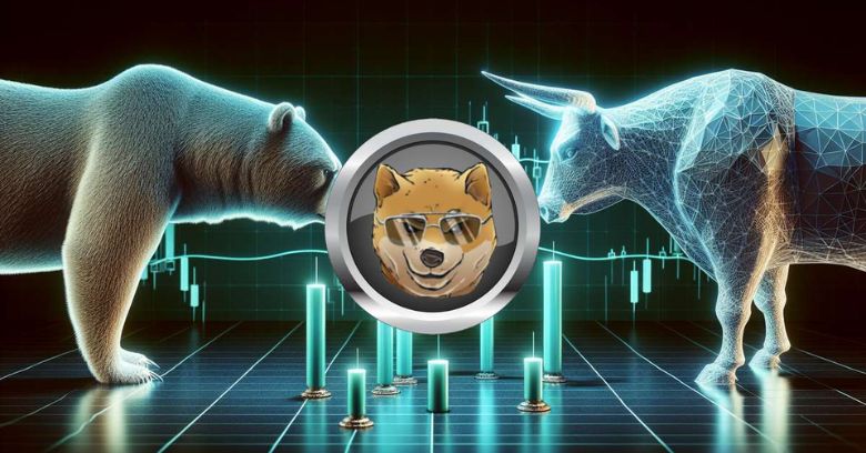 "Dogen Crypto coin between a bear and bull, representing the crypto market trends and investor sentiment."
